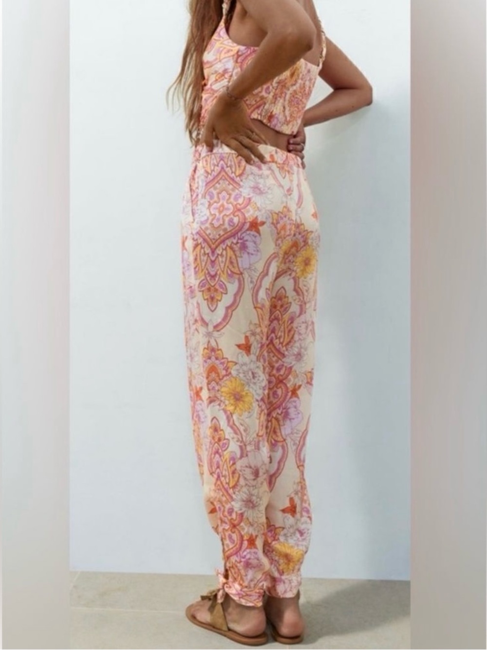 Zara Satin Paisley-Print Relaxed Joggers